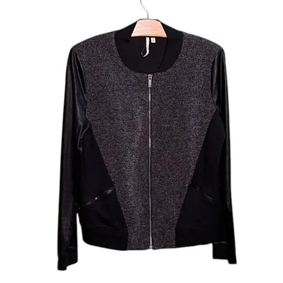 Calvin Klein Jeans Black Textured Knit Bomber Jacket Size M - Picture 2 of 6